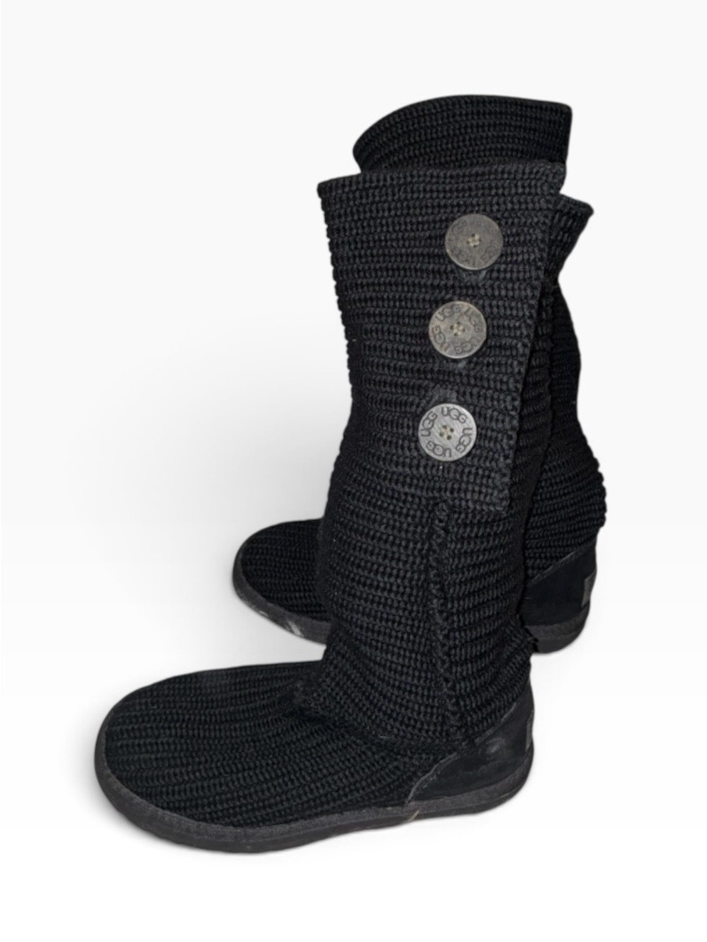 UGG Cardy Knit Boots Womens Black Button Tall High Sz 8